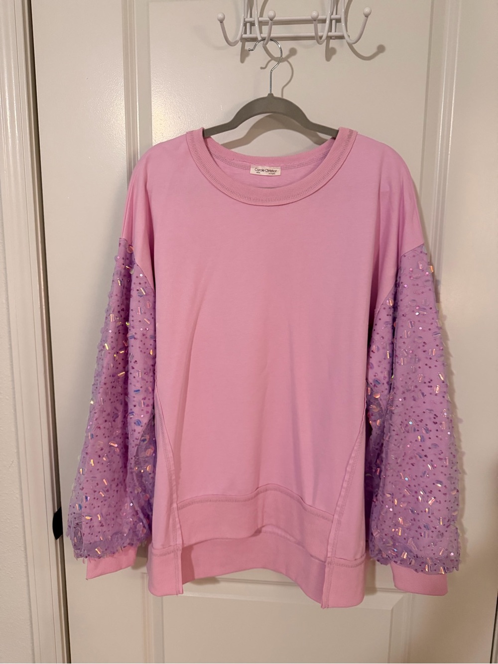 Pink Sequin Sleeve Long Sleeve Tee